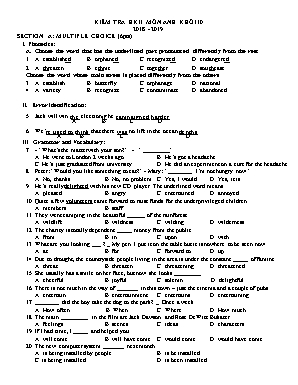 Đề kiểm tra học kỳ II môn Tiếng Anh Lớp 10 - Năm học 2018-2019 (Có đáp án)